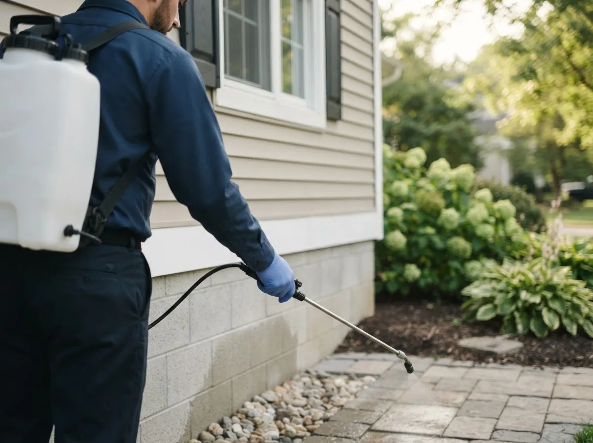 Pest control technician inspecting a home in Whites City, NM